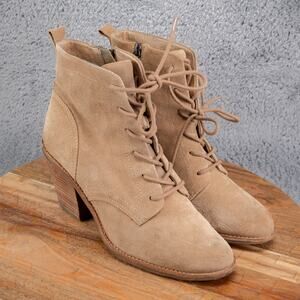 Sofft Women's Tagan Block Heel Suede Booties Boots 8 Camel Lace Up Comfort
